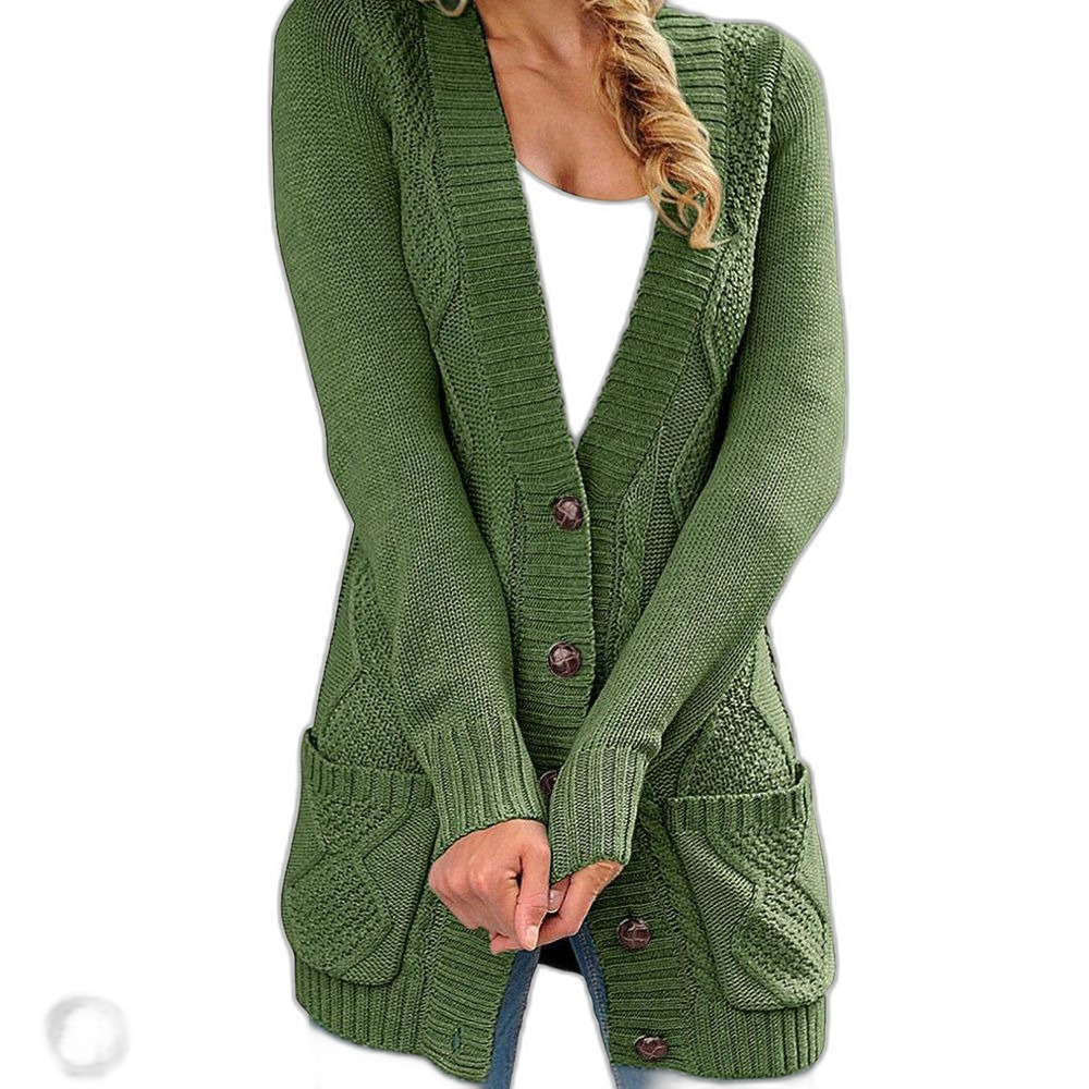Unbranded forest green long cable knit cardigan Size M - Picture 2 of 9